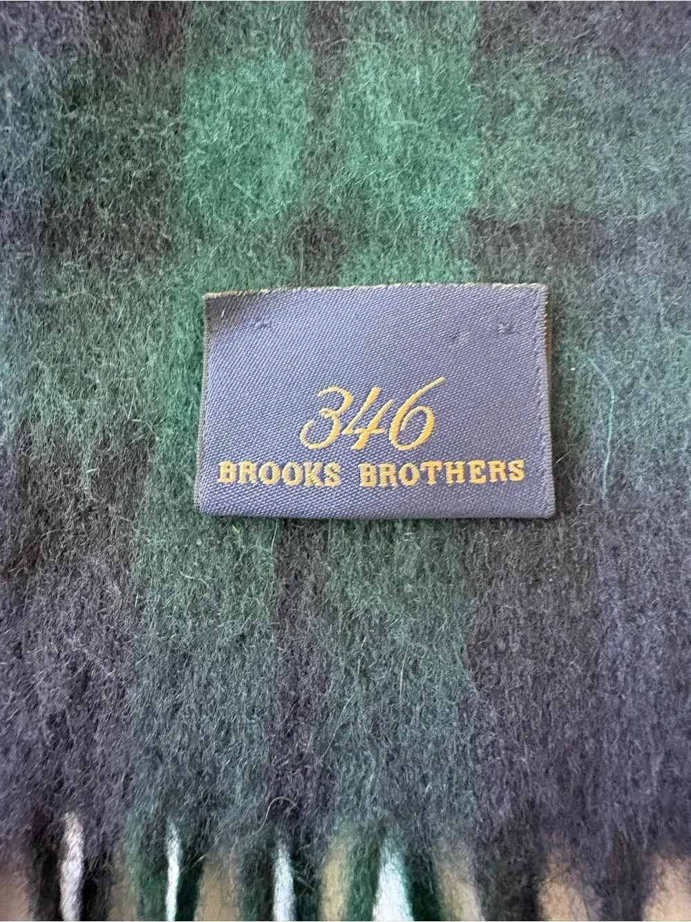 Brooks Brothers Cashmere Tartan Scarf Green Blue Plaid Fringe Career Academia